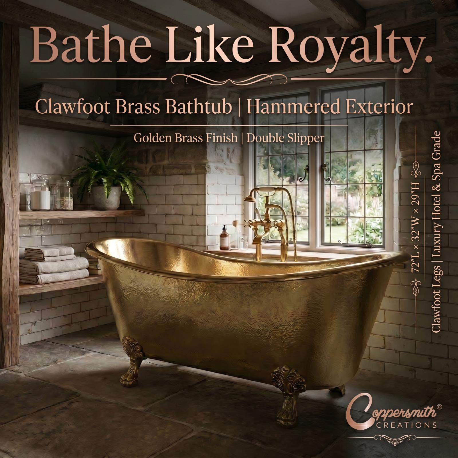 Clawfoot Brass Bathtub Hammered Exterior Full Brass Finish IMG2