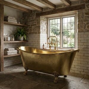 Clawfoot Brass Bathtub Hammered Exterior Full Brass Finish IMG1