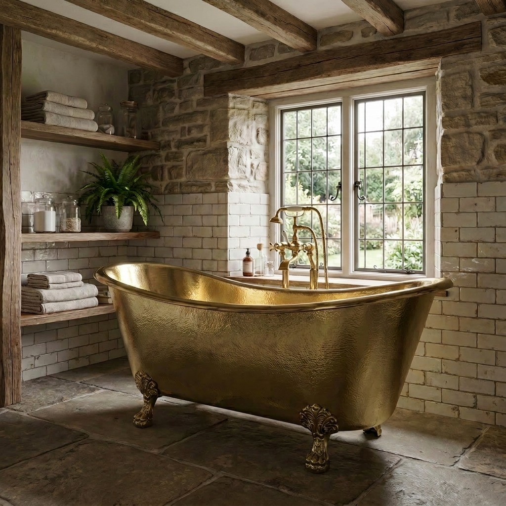 Clawfoot Brass Bathtub Hammered Exterior Full Brass Finish IMG1