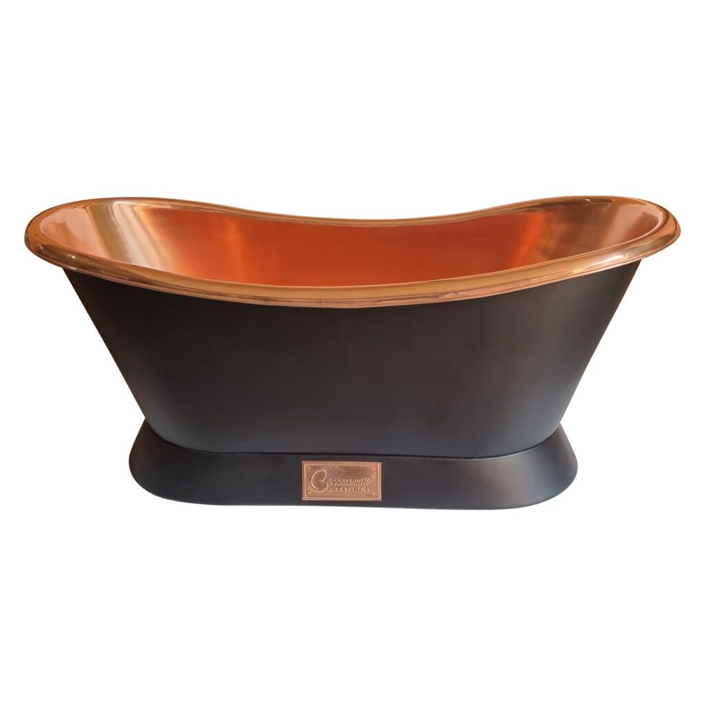 Slanting Base Copper Bathtub Full Black Exterior