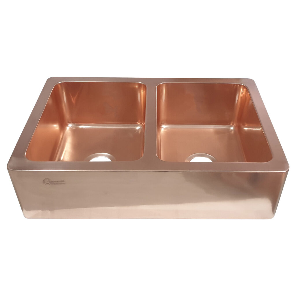 Double Bowl Copper Kitchen Sink Front Apron Smooth