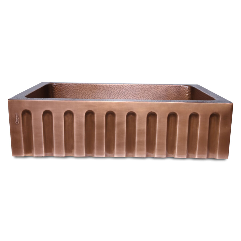 Single Bowl Vertical Parallel Lines Front Apron Copper Kitchen Sink