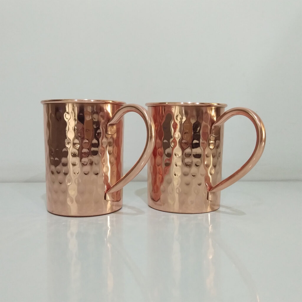 Cylindrical Copper Mugs Hammered (Set of  two)