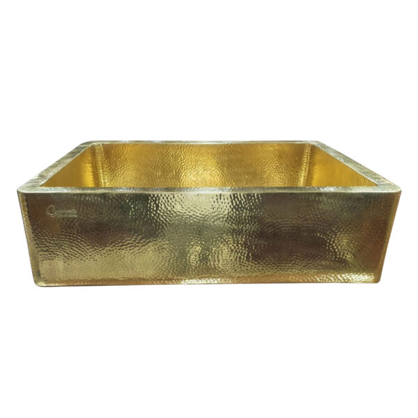 Single Bowl Hammered Front Apron Shining Brass Kitchen Sink