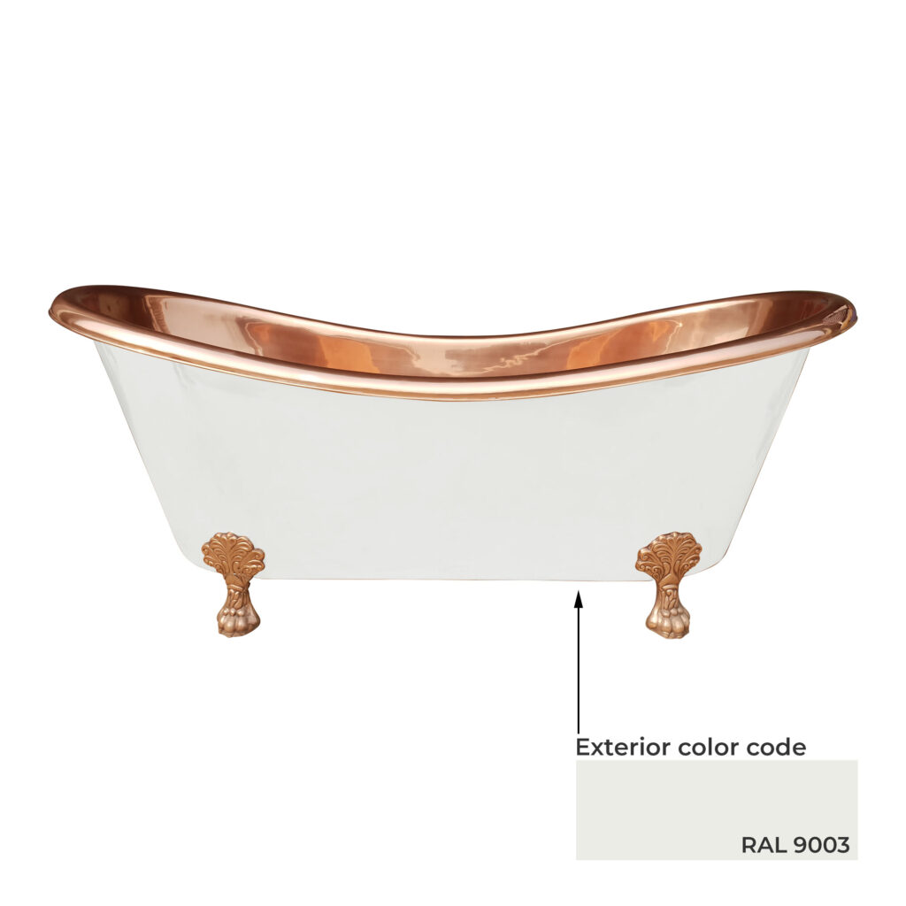 Clawfoot Copper Bathtub Matt White Powder Coated Outside