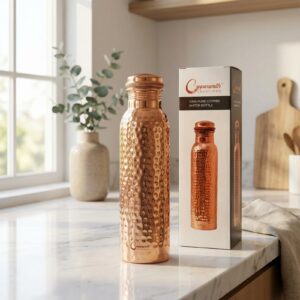 Copper Water Bottle Hammered Polish Finish