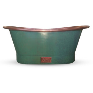 Straight Base Copper Bathtub Antique Copper Interior & Blue Green Patina variant 2 Exterior Finish