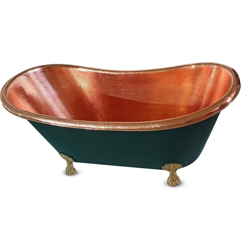 Hammered Clawfoot Copper Bathtub RAL 6004 BlueGreen Exterior