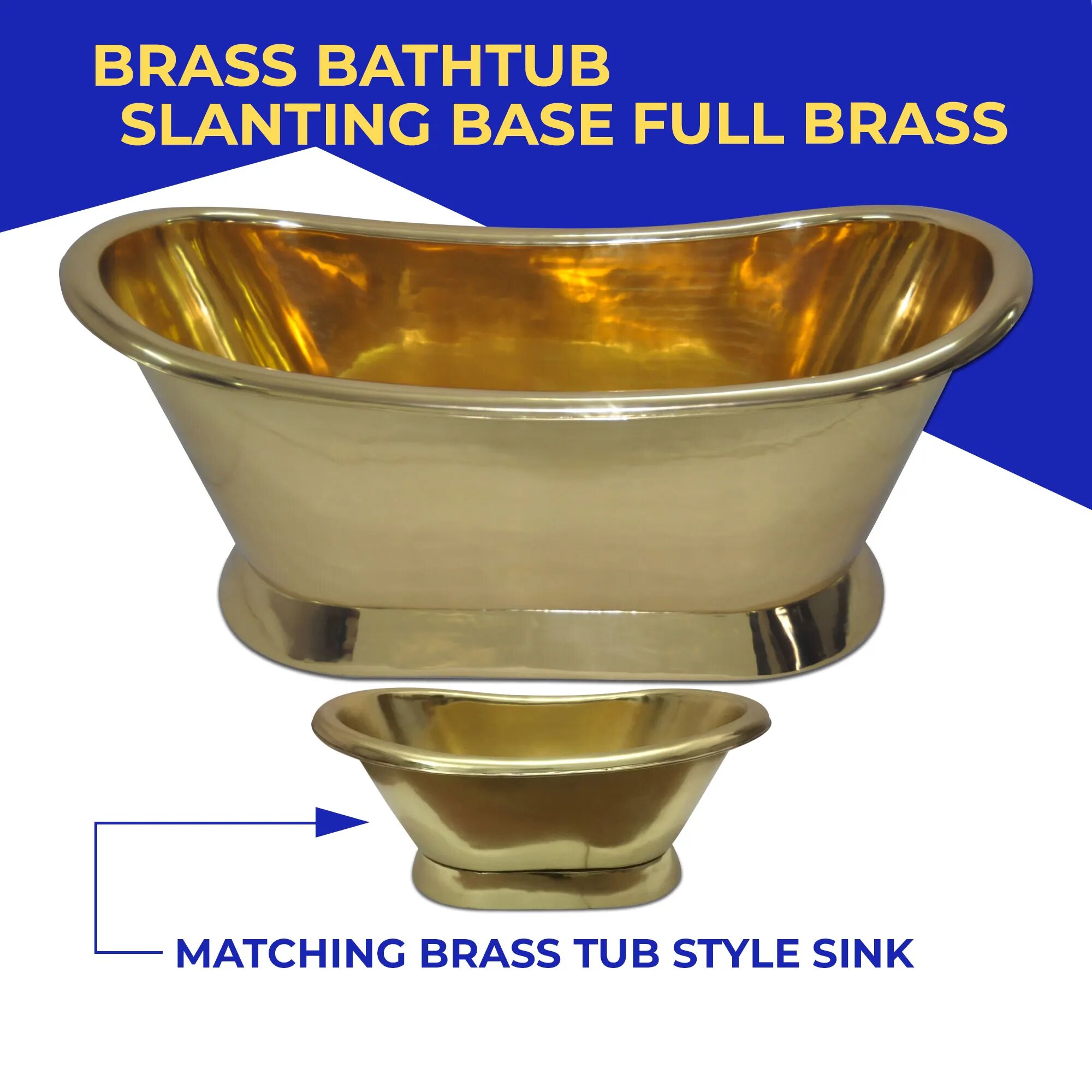 Brass Tub Style Sink Slanting Base Full Brass - Image 2