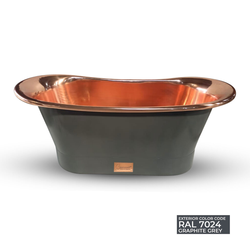 Straight Base Copper Bathtub Polished Copper Interior & RAL7024 Graphite grey Exterior