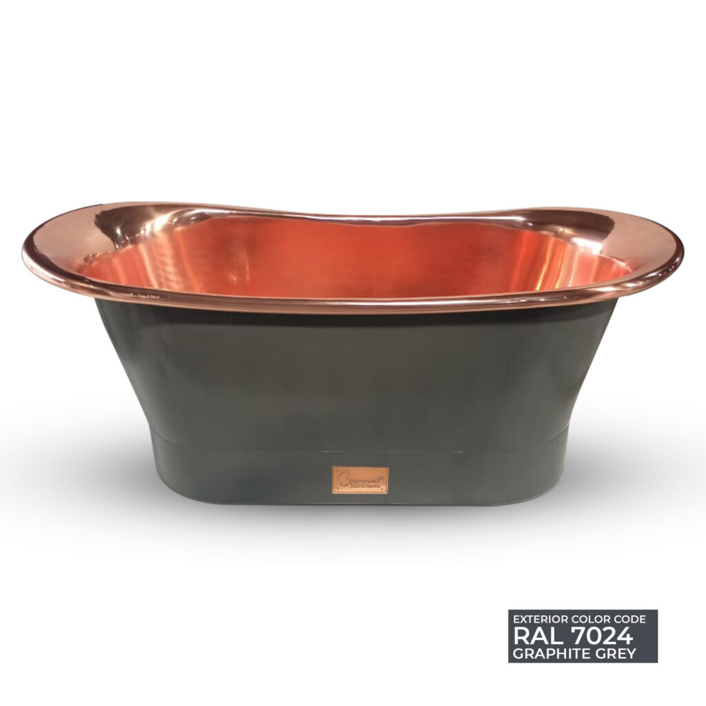 Straight Base Copper Bathtub Polished Copper Interior & RAL7024 Graphite grey Exterior