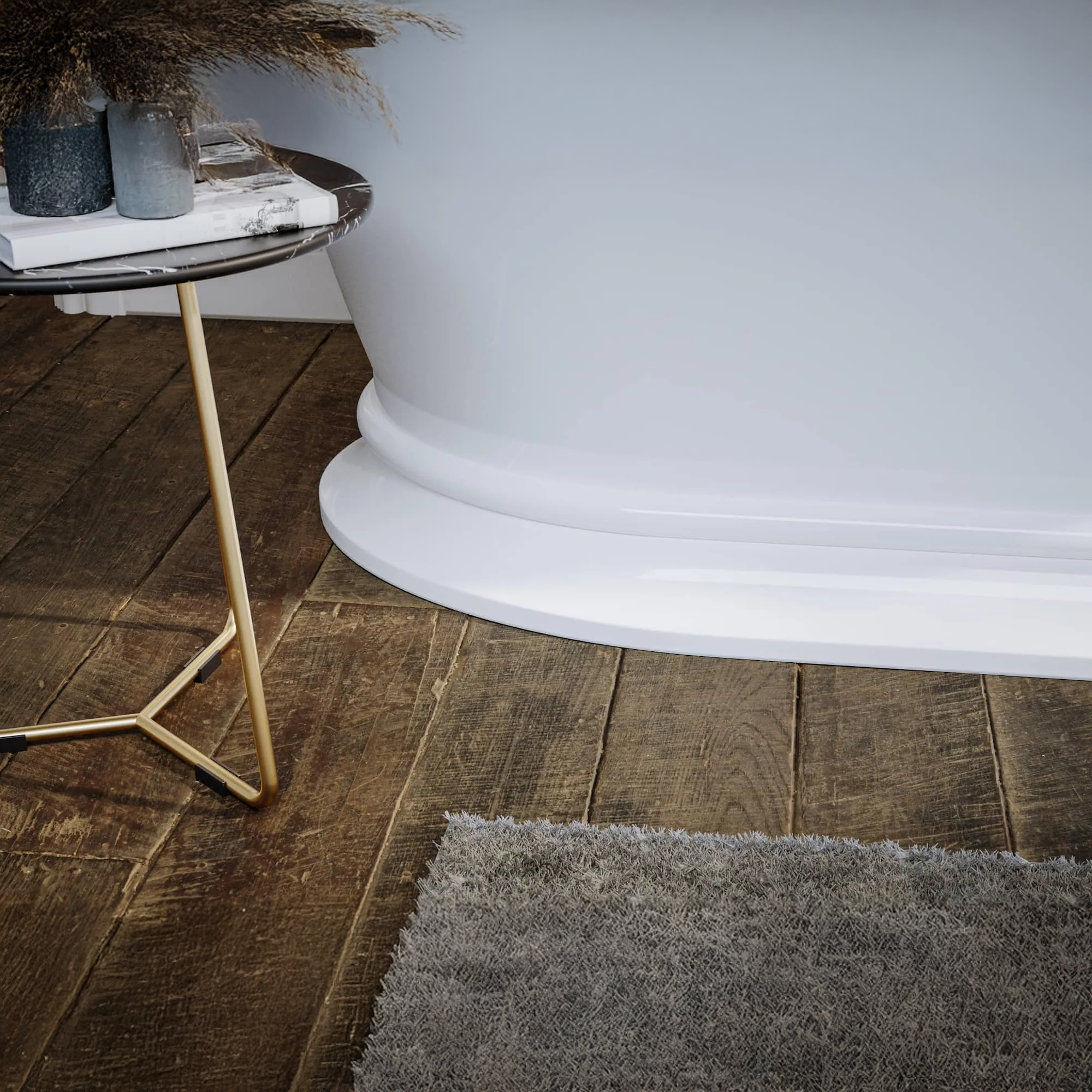 Pedestal Copper Bathtub White Powder Coated Exterior & Polished Copper Interior