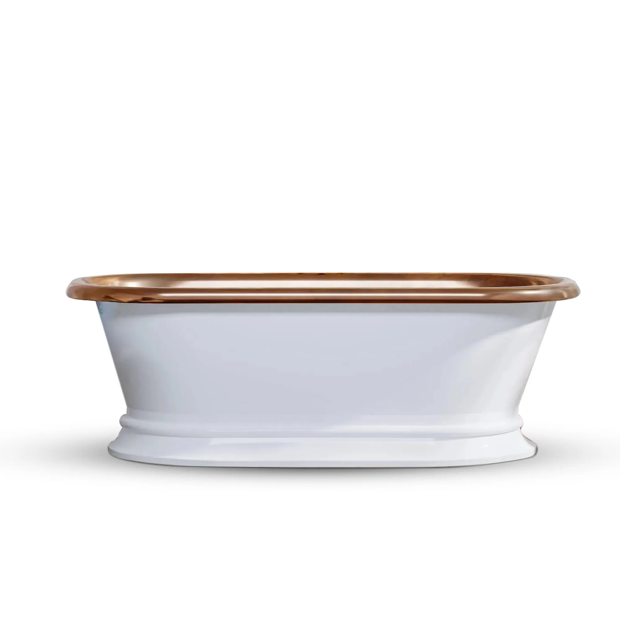 Pedestal Copper Bathtub White Powder Coated Exterior & Polished Copper Interior