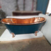 Copper Bathtub RAL 6004 Blue-Green Exterior & Copper Clawfoot Legs