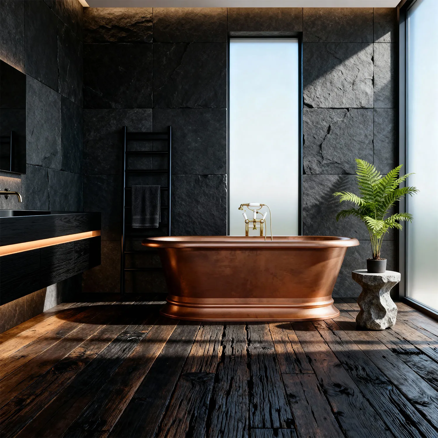 Pedestal Copper Bathtub Antique Copper Interior & Exterior