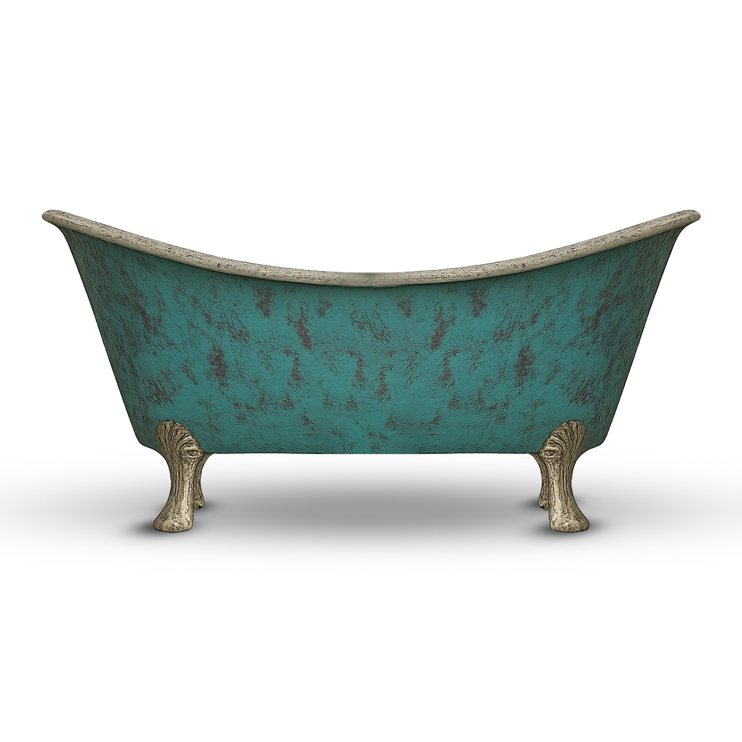 Clawfoot Copper Bathtub Verdigris Patina Exterior & Tin Interior Double Slipper
