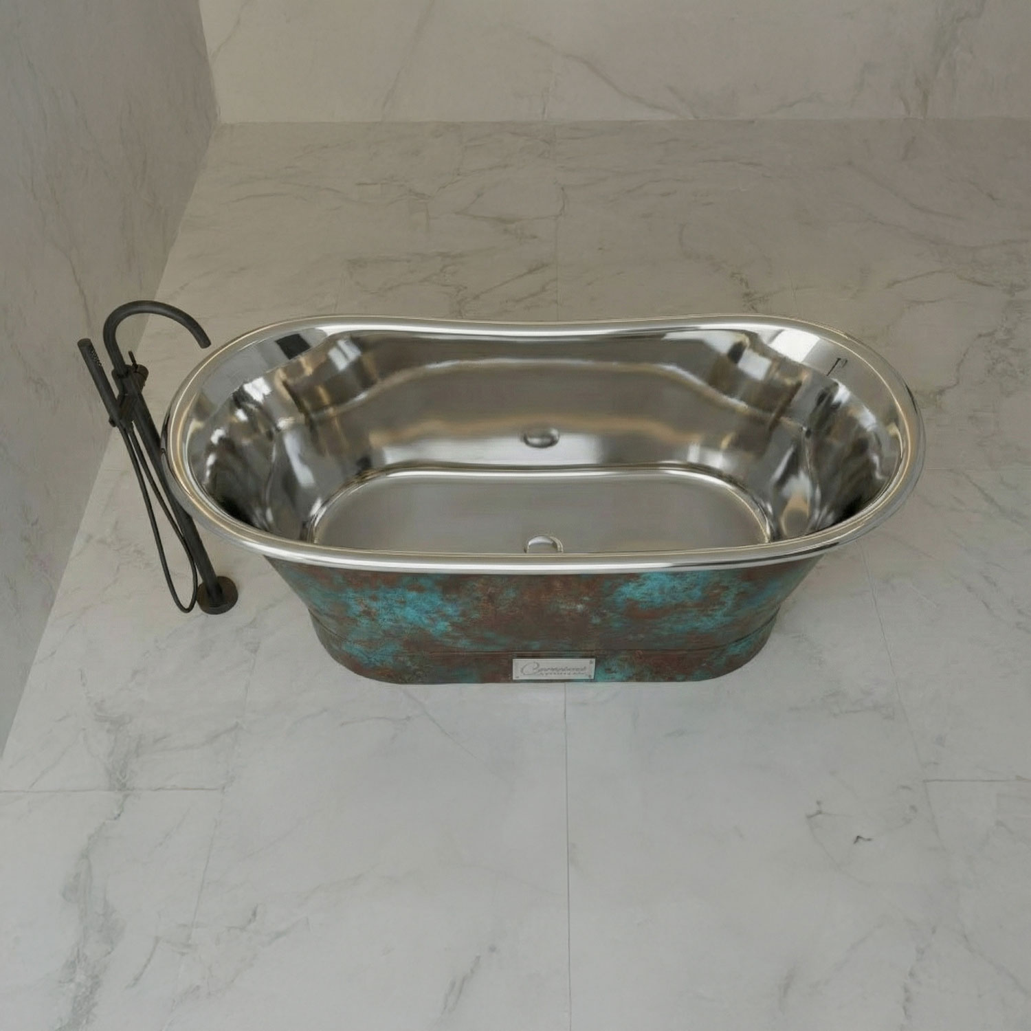 Straight Base Stainless Steel Bathtub Weathered Patina Exterior Finish