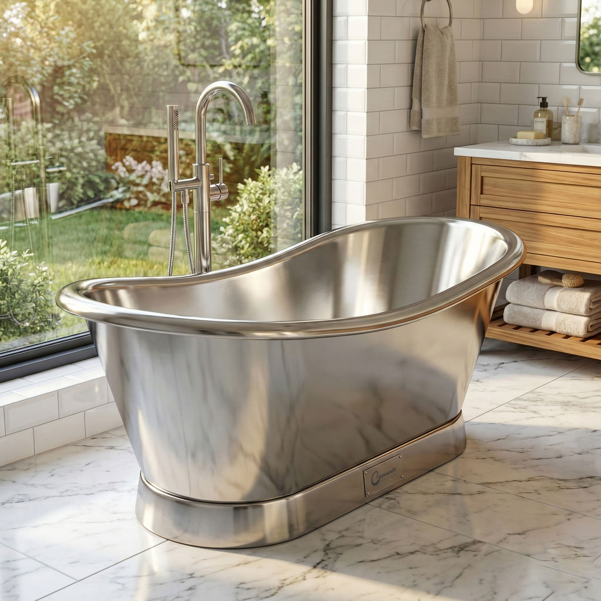 Slanting Base Stainless Steel Bathtub Full Steel Finish