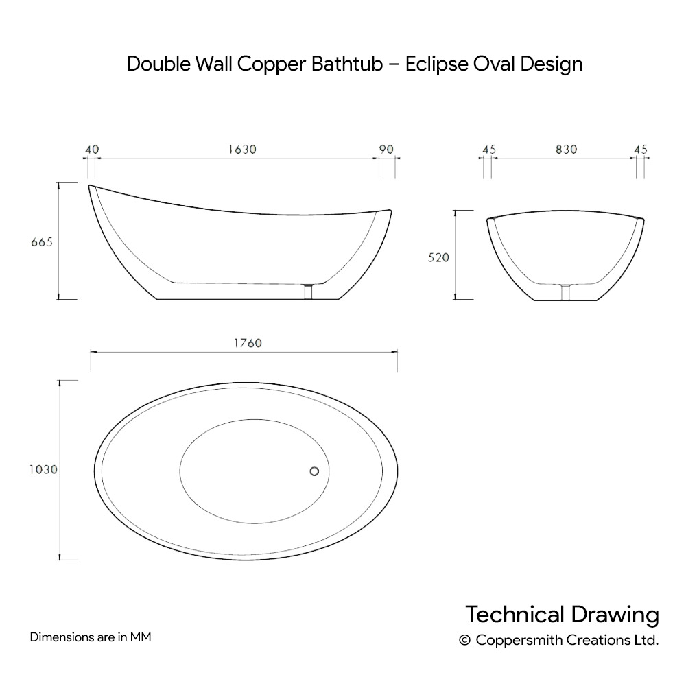 Double Wall Copper Bathtub Charcoal Black Antique – Eclipse Oval Design